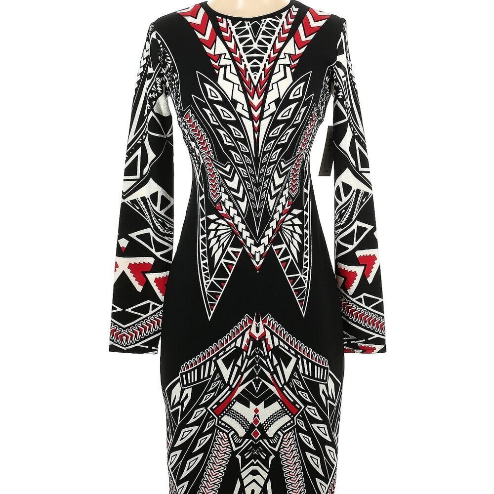 Bisou Bisou Size 4 Casual Dress black red white geometric print - Picture 2 of 3